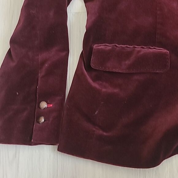Ines De La Fressange Uniqlo Wine Velvet Blazer Jacket Large Fall Esquestrian - Picture 6 of 9